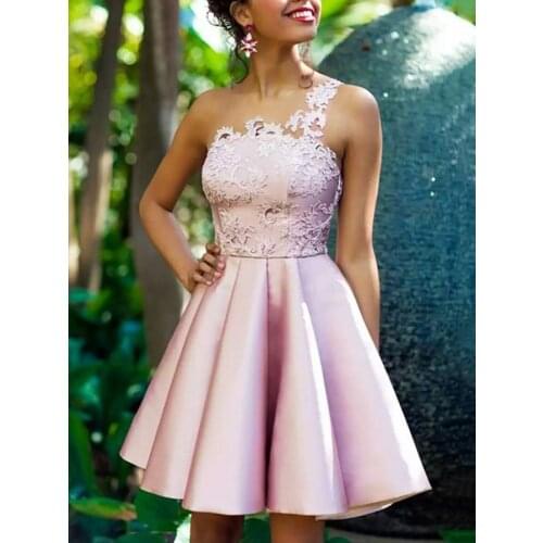 Sexy Lght Pink Scoop Sleeveless Appliques Short Cocktail Dresses 2020 Fashion Illusion Neck Prom Party Gowns robe de soriee