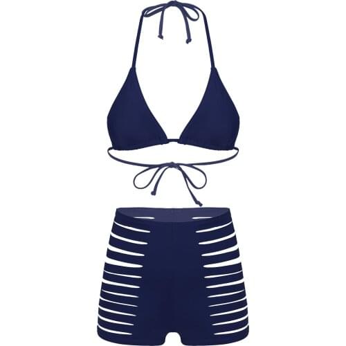 Women Halter Lingerie Suit Exotic Apparel Female Lace-up Padded Bra Tops with Hollow Out Shorts Pants Sissy Nightwear Clubwear