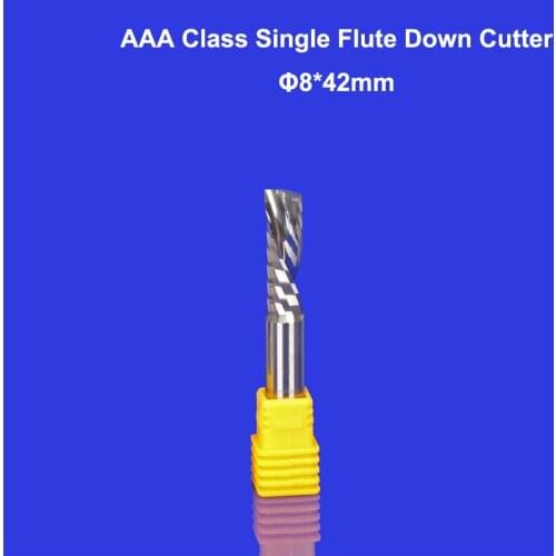 1pc 8mm Left Spiral milling cutter down cut one Flute router bit CNC end mill carbide Long Sprial Cutting Length 42mm OVL 90mm