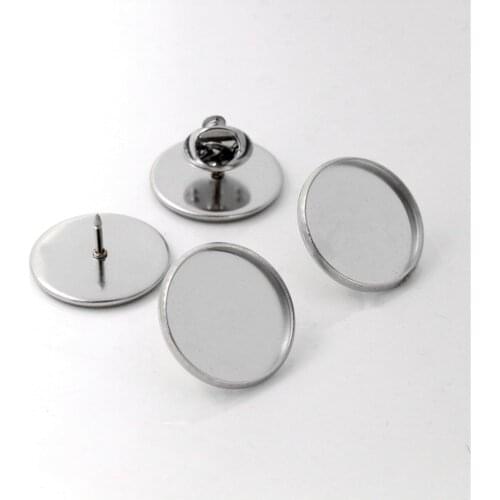10pcs 20mm Inner Size Stainless Steel Material Brooch Style Cabochon Base Blank Cufflink Spacer Settings Tie Tack Pins-T5-10