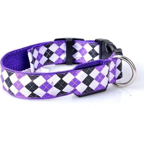 18PCS / LOT Pet LED Light Dog Collar Luminous Collar Dog Belt Lozenge Checked Printed Collar Pet Accessories