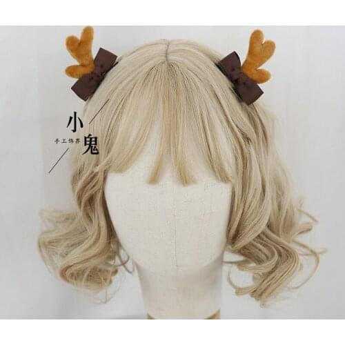 2021 Lolita 1 Pair Lovely Mori Girl Lovely Bowknot Antler Hairpin Handmade Headdress Cosplay Christmas Elk Horn Side Clip Party