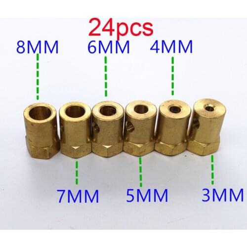 24PCS 3/4/5/6/7/8mm Brass Coupling Hexagonal Couplings Tire Connector DC Motor Joint Provide Screw Wrench for RC Car Model Toys