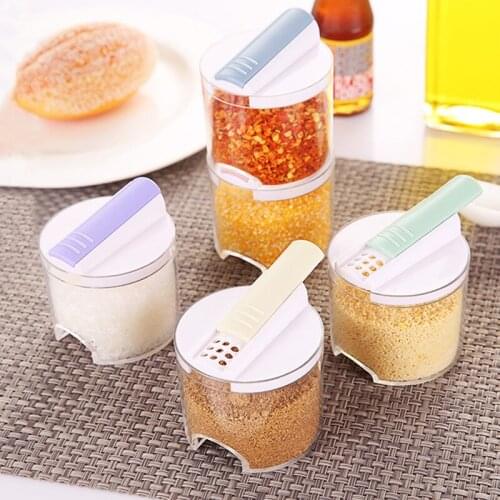 5pcs/set Seasoning Jars Kitchen Spice Storage Bottles Slip Lid Transparent Plastic Flavoring Storage Box Condiment Container