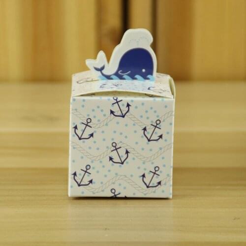 Free Shippping 50pcs Cute Blue dolphin candy box favour box paper bag favor box 4 girls boys birthday baby show gift