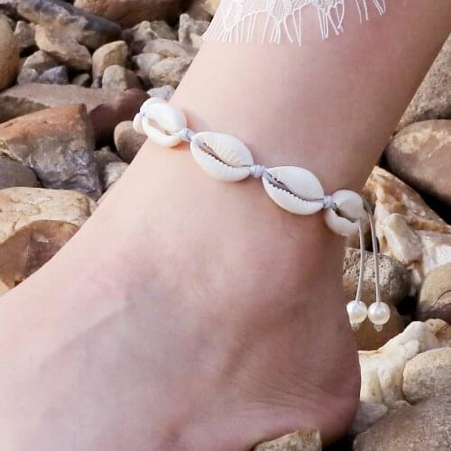 Summer Bohemian Shell Anklets for Women Adjustable Leather Rope Shell Bead Bracelet on the leg Beach Jewelry Gift for Girlfriend