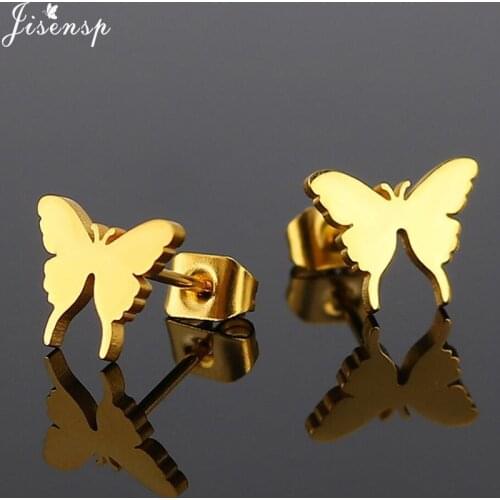 Jisensp New Butterfly Earrings Gold Color Stainless Steel Stud Earrings for Women Child Cute Animal Cartilage Ear Studs brincos