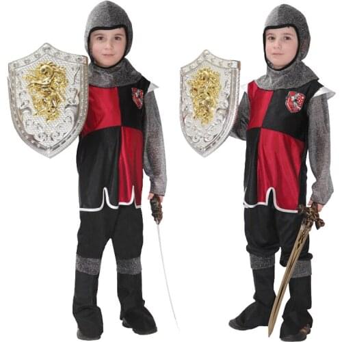 Halloween Medieval Roman Royal Knight Warrior With Cloak Cosplay Costume For Boy Girls Carnival European Soldier Hat