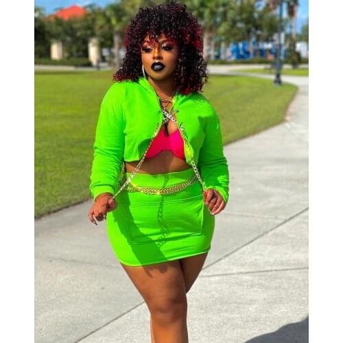 Green Hoodie Long Sleeve Sweatshirts + Skirts 2 Piece Set Women Female Casual Two Piece Suits Night Club Chic Outfits Plus Size