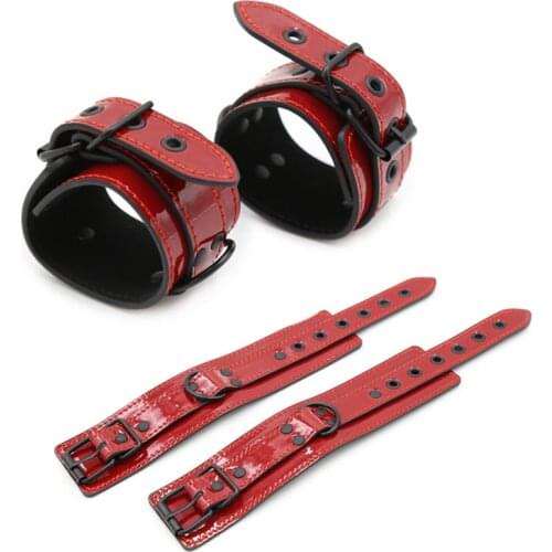 Red PU Leather Adjustable Handcuffs Ankle Cuff Sex Straps Bdsm Toys Bondage Gear Sex Shop Restraints Slave Adult Sex Toys