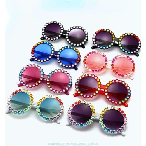 Baby Girls Boys Colorful Diamond Beach Sunglasses Fashion Round Personality Sunglasses for Children Newborn Photography Props