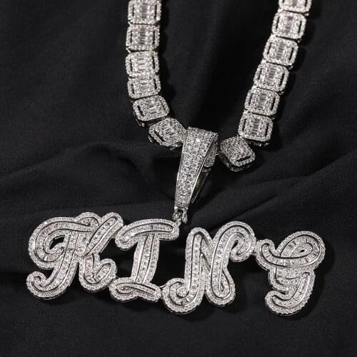 UWIN Custom Name Pendant with Baguette Necklace Iced Cubic Zirconia Letters Charms Hip Hop Fashion Jewelry for Gift