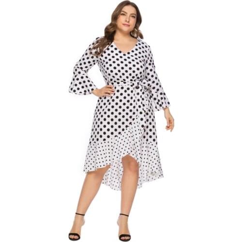 2021 Summer Hot Sale European And American Style Plus Size V-Neck Dot Printed Dress For Women