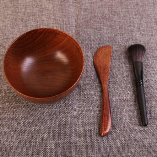 Set of 3 DIY Wooden Beauty Face Mask Bowl Kit with Brush Spatula Applicator Wooden Mask Mixing Tools Face Mask Spatula