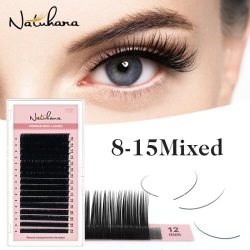 NATUHANA 16lines 8~15mm Mixed Eyelash Extension 100% Handmade Natural Soft False Lashes Wholesale Mink Fake Eyelashes Supplies