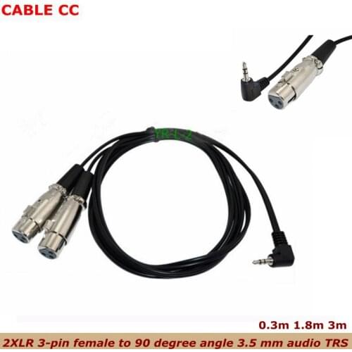 New 2XLR 3-pin female to right angle 1/8 XLR3F to 90 degree angle 3.5 mm audio TRS for DV camera/microphone/amplifier/microphone