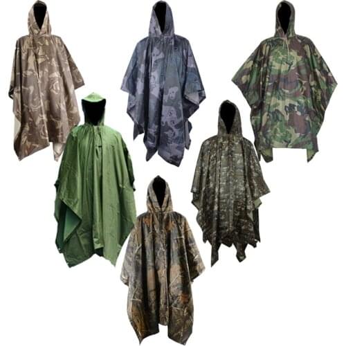 Newly Multifunction Military Waterproof Camo Raincoat Rain Coat Men Women Raining Poncho for Camping Fishing Motorcycle