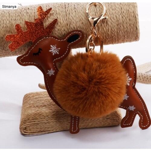 New Men Cute Christmas Reindeer High Quality Key Chain Bag Charm Accessories Hot Women Best Party gift Jewelry K1943