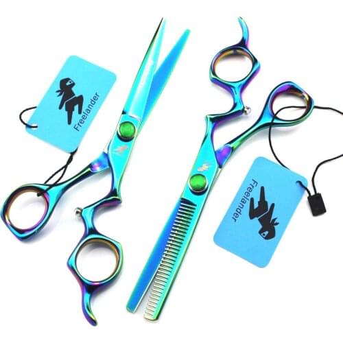 6 Inch green Professional Hairdressing Scissors Hair Scissors Curved handle Cutting Thinning Scissors Barber Shears High Quality