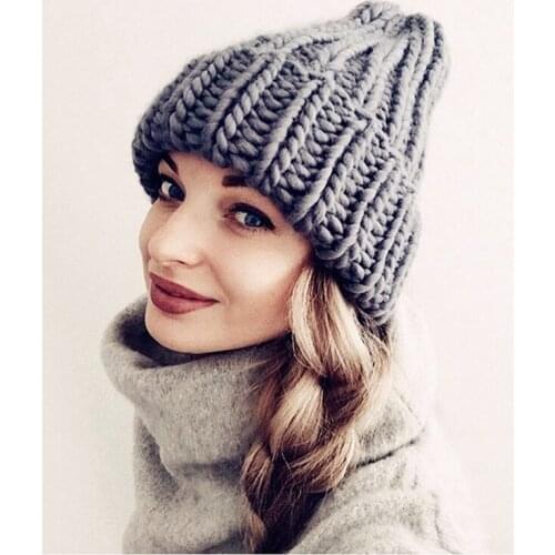 Solid Color Stripe Thicken WomenS Winter Hat Keep Warm Casual Tide Simple Ear Protection Knitted Cap Beanie Hat