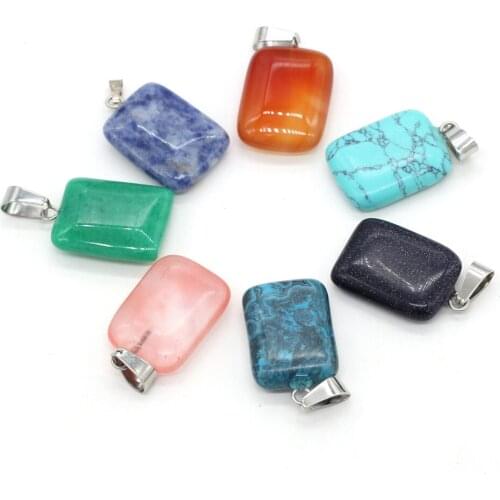 Wholesale Natural Stone Turquoises Quartz Agates Pendant Rectangle Crystal Charm Pendants for DIY Necklace Jewelry Making15x25mm