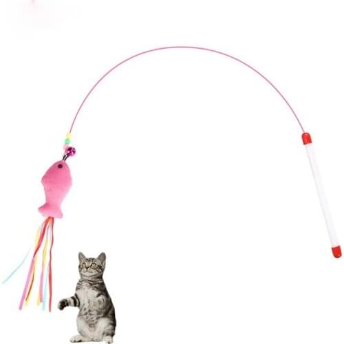 Colorful Feathers Tease Cat Sticks Kitten Pet Cat Interactive Fun Toy Colorful Steel Wire funny cat Stick With Bell