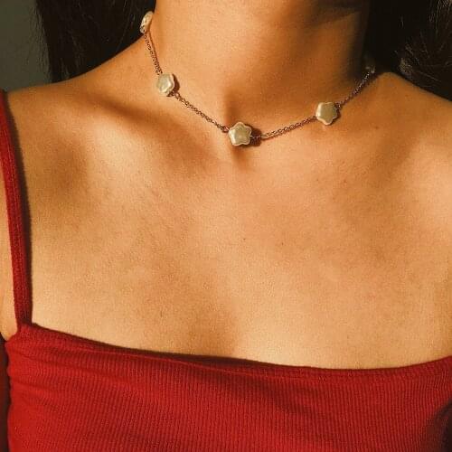 Hot Ornament Simple and Versatile Five-Pointed Star Necklace Sweet Star Pearl Single-Layer Geometric Necklace