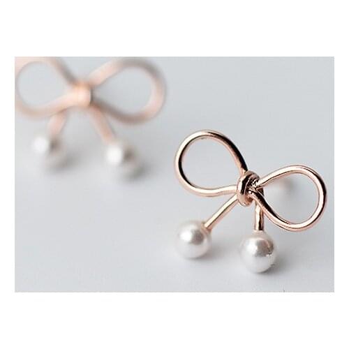 MloveAcc Bohemia Bowkont Stud Earrings Pearl Jewelry Real 925 Sterling Silver Knot Women Earrings Gift