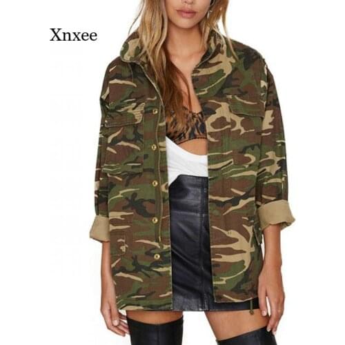 Spring and Autumn New Camouflage Jacket Womens Plus Size Long-Sleeved Denim Jacket Zipper Closure Womens Jacket Jacket