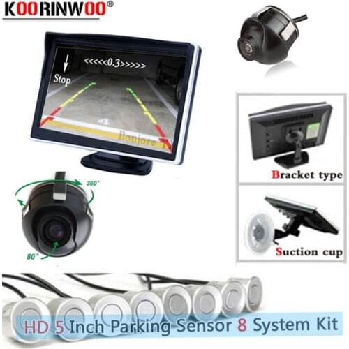 Koorinwoo Parking Sensors 8 Rear Parktonic System Kit Front Camaera Car Rear view Camaera 360 Parking sensors Alarm LCD Monitor