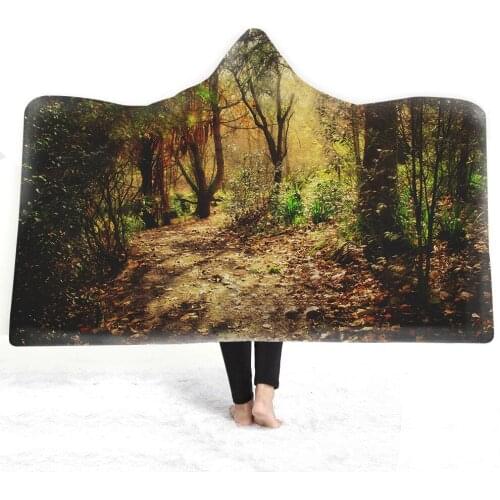 Forest Pattern Hooded Blanket Thick Fleece Double Bed Sofa Cover Woolen Blankets Tree Scenic Cloak Adults Throw Cover Blankets