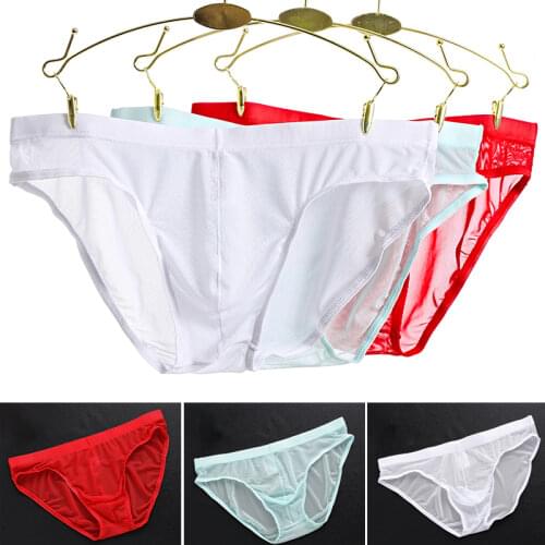 Mens Briefs Ice Silk Panties Ultra-thin Silky Breathable Underpants Man Low Waist Cool Underwear Male See Through Lingerie A50
