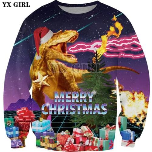 YX GIRL 2018 New Fashion Long sleeve Sweatshirt Christmas MERRY Gifts and dinosaurs Print 3d Mens Womens Casual pullover