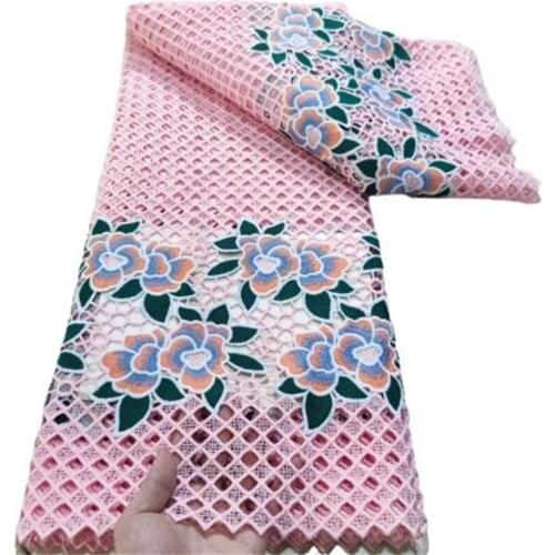 High Quality Swiss Water Soluble Lace Fabric Embroidery With Pink/Green 5 Yards African Cord Lace Fiber Guipure Tissu Material