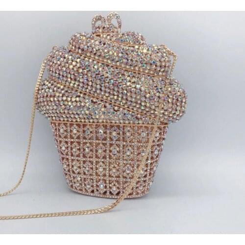 High Quality AB Rhinestone Diamond Clutch Bag For Evening Wedding Purse Silver Metal Women’s Chain Clutches Female Bridal Clutch