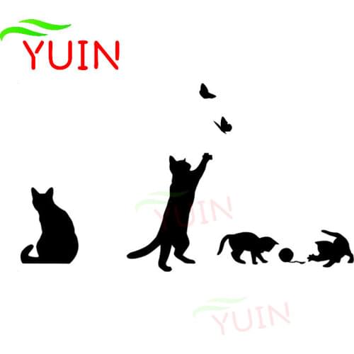 Funny Cat Butterfly Cute Animal Cars Sticker Fashion Decoration Personality PVC Waterproof Decal Black/White/Red/Laser