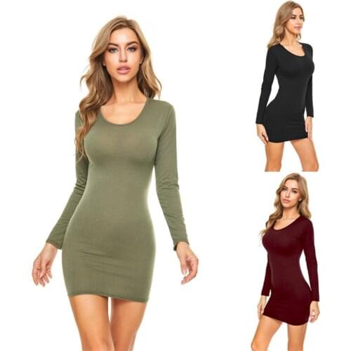 Women Party Club Dresses Female Pleated Vestido Long Sleeve Solid Bodycon Dress Ladies Autumn Plus Size