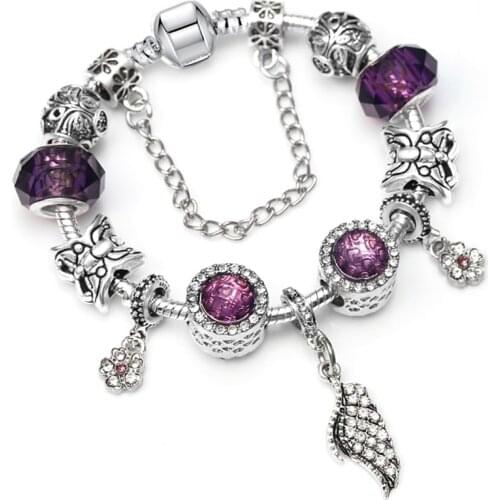 BAOPON Antique Silver Color Feather Pendant Charm Bracelets For Women With Snake Chain Bracelet &Bangle DIY Wedding Jewelry Gift