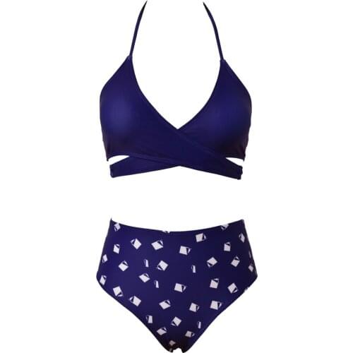 VECENEY Women V Neck Criss Cross at Front Bikini Set High Waisted Two Piece Swimsuit, Blue