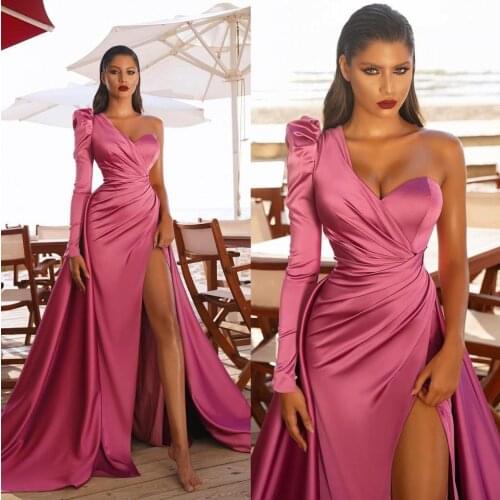 Sexy Side Split Mermaid Evening Formal Dresses 2022 Arabic One Shoulder Satin Prom Party Dress Women Special Occasion Wear