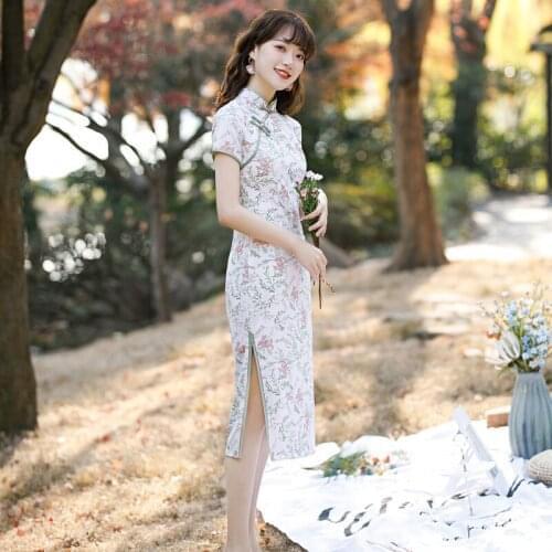 Sexy cheongsam Chinese Traditional Dress for Women Summer Vintage Short Sleeve Floral Printing Slim Ladies Dresses Elegant Qipao