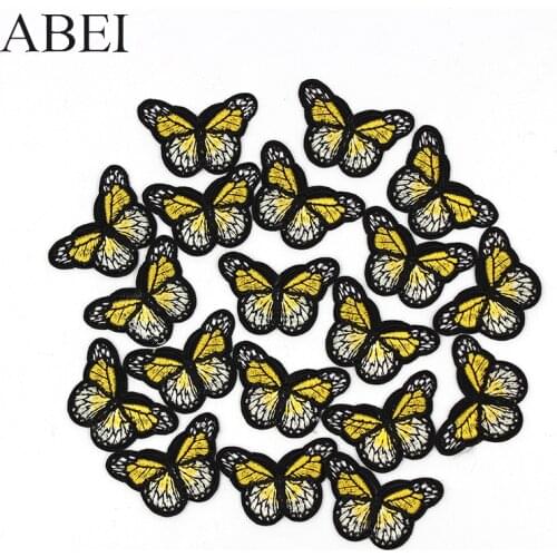 10pcs/lot Diy Iron On yellow Butterfly Appliques Clothes Sewing Patches for backpack coats jeans Iron Stickers Garment Badge