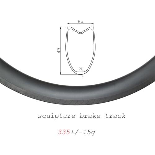 335g SUPERLIGHT 45mm deep 700C road Tubular carbon rims sculpture brake track 25mm wide gravel bike wheel UD 3K 12K matte glossy