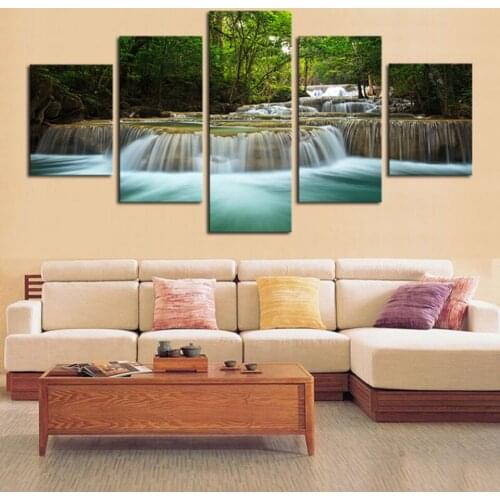 Fresh Wall Art Hang Picture 5 Set Modular Canvas Painting Scenery Lake Water Waterfall Mountain For Gift Home Decor Poster Print