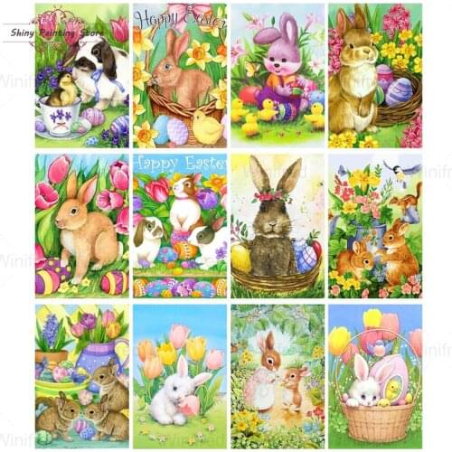5D Diamond Painting Easter Bunny Full Square Round Drill Mosaic Color Easter Egg Rabbit Diamond Embroidery Cross Stitch Wall Art