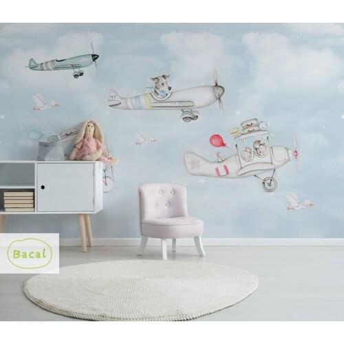 Bacal Custom wallpapers 3D cartoon Airplane tv background wallpaper for kids room background 5d dog photo wall paper murals
