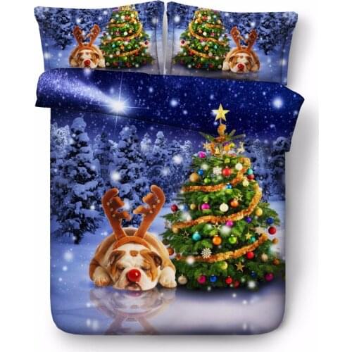 Free shipping 3d Santa Claus dog 1 duvet cover&2 pillow cases twin/full/queen/king/super king size Christmas cat goat bedding