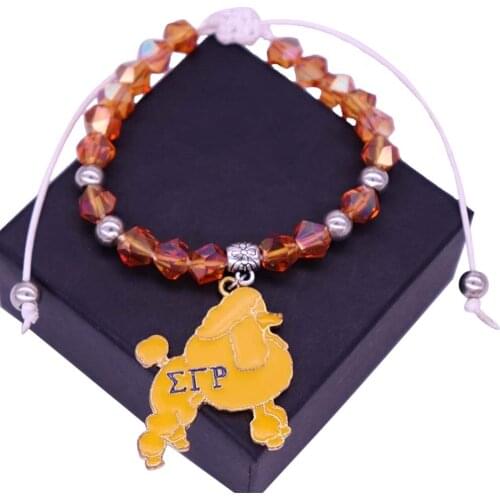 Handmade Adjustable size beaded yellow poodle greek letter sigma gamma rho bracelet Society organization jewelry custom