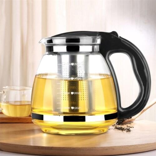 1.5L/2L Glass Teapot High Capacity Stainless Steel Kettle With Filter and Handle Creative Heat Resistant Glass Tea Pot Drinkware