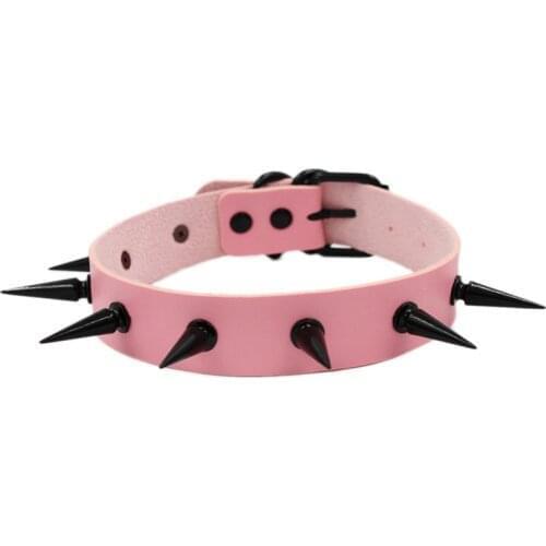 Black Spiked Choker Necklace Collar Pu Leather jewelry Cosplay Necklace Goth Chocker Necklaces Gothic Accessories
